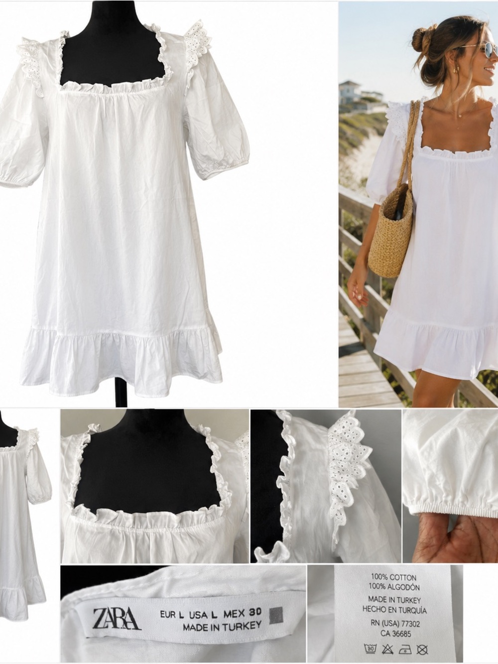Zara White Ruffle Trim Mini Dress
